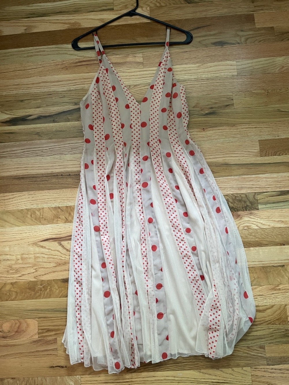 ASOS Cream Midi Dress with Red Polka Dot Stripes